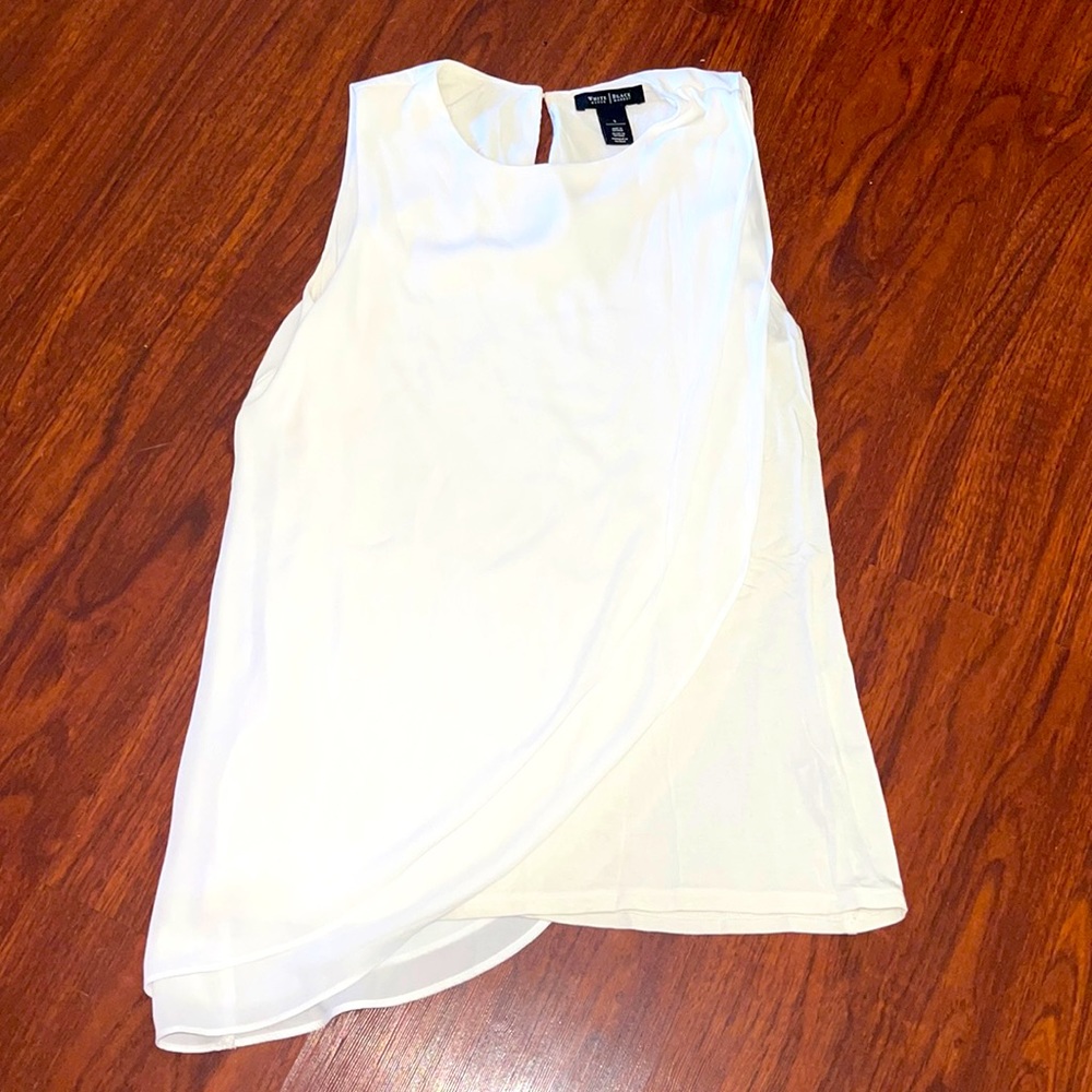White House Black Market white blouse with sheer draping pattern size small